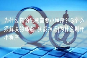 为什么你的生意需要小程序？3个必须解决的痛点+实战技巧|为什么制作小程序